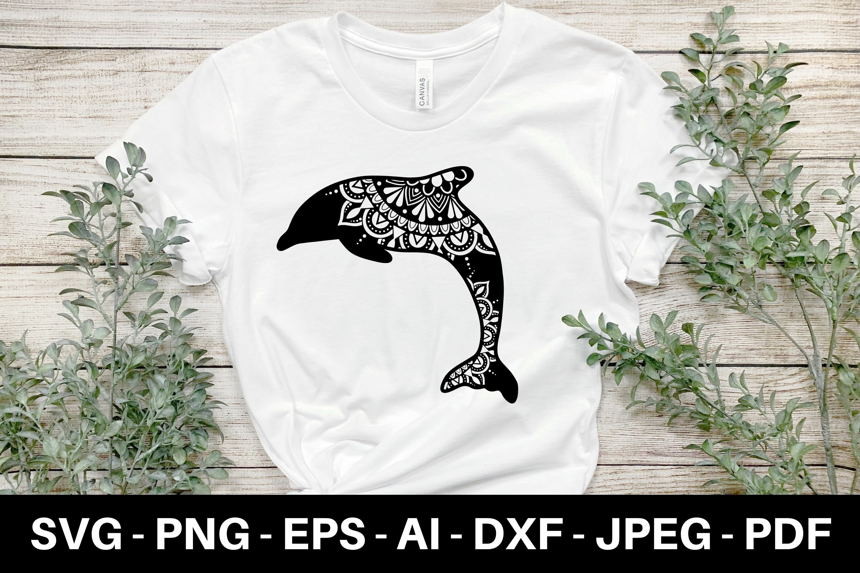 T - shirt with a graphic of a dolphin.