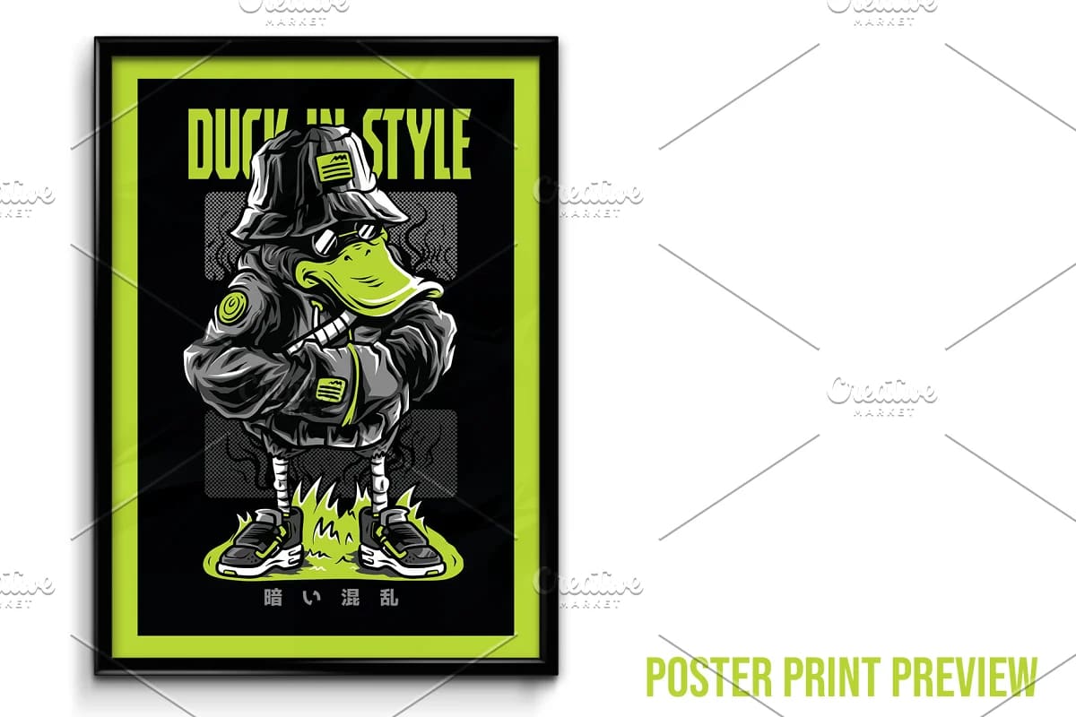 duck in style illustration, poster print.