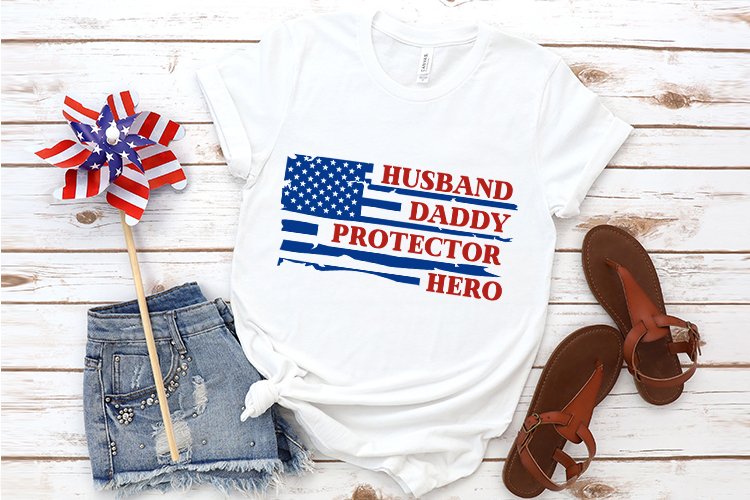 T-shirt print with patriotic print and flag.