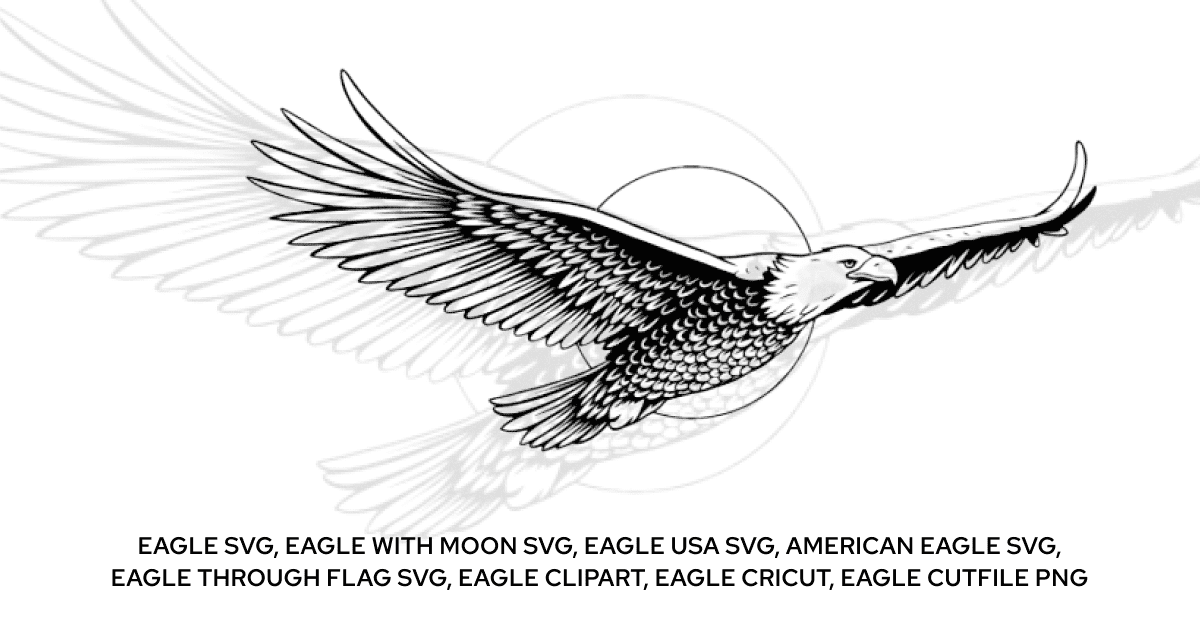 Eagle With Moon SVG - Vector Eagle On The White Background.