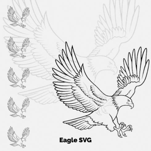 Drawing of an eagle flying in the sky.