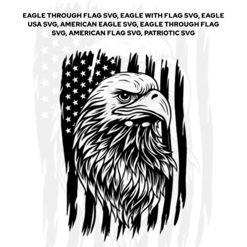 Eagle with an american flag in the background.