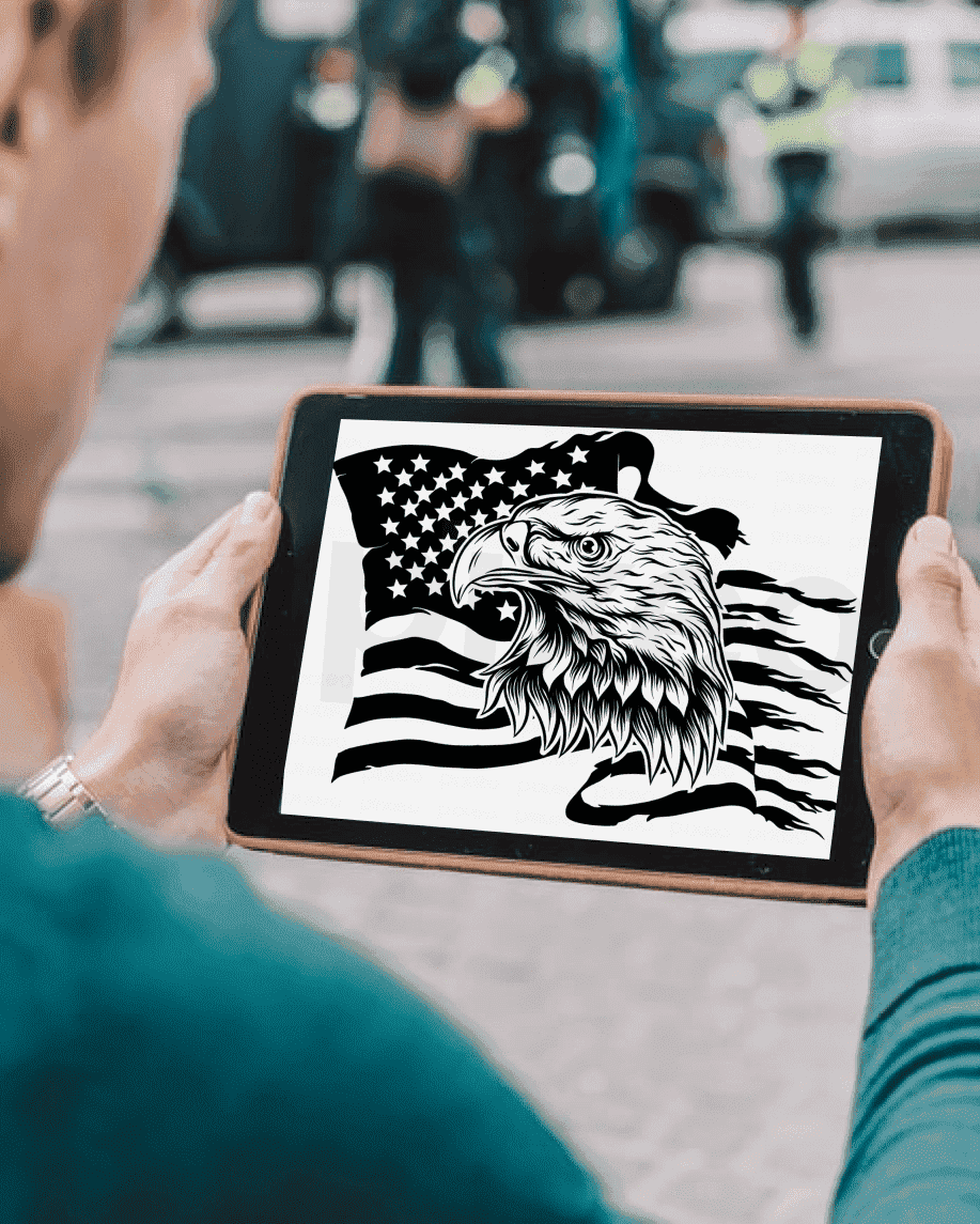Eagle With American Flag SVG On The Tablet.
