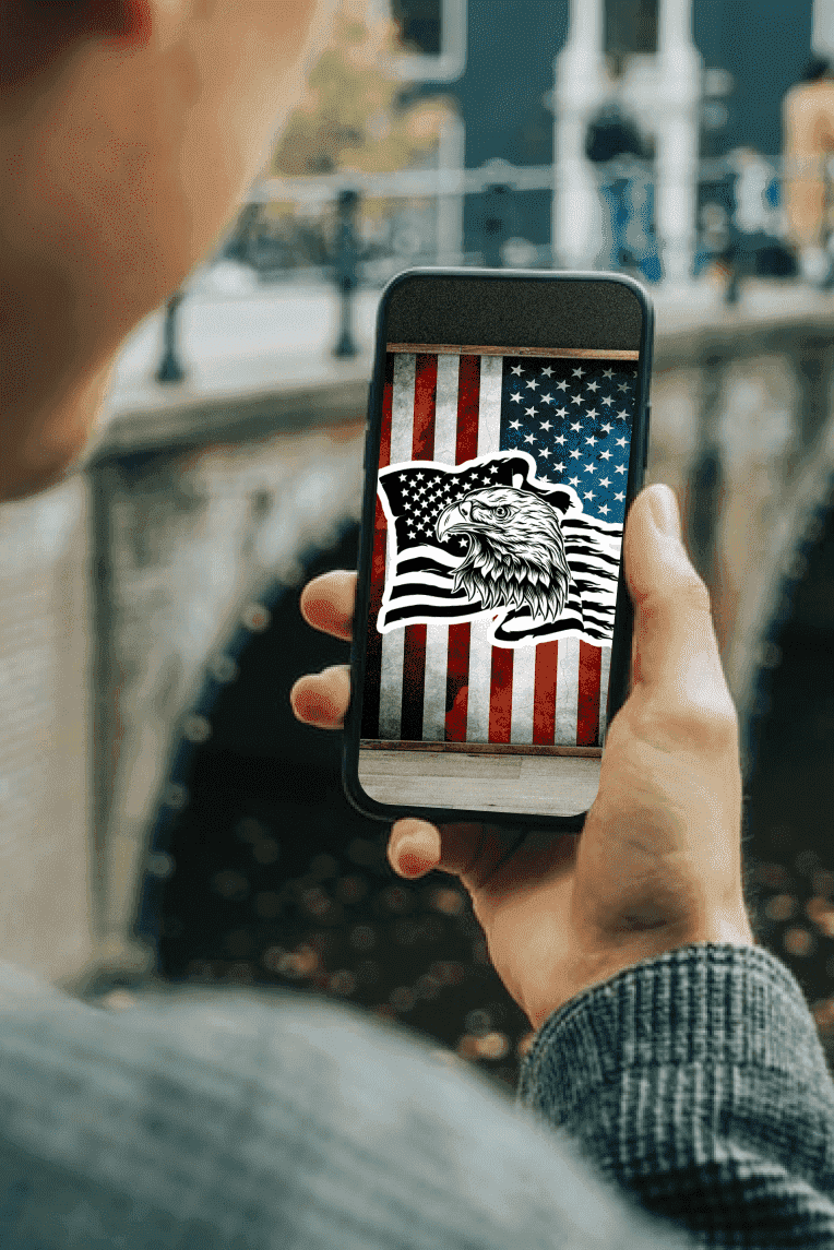 Eagle With American Flag SVG On The Smartphone.