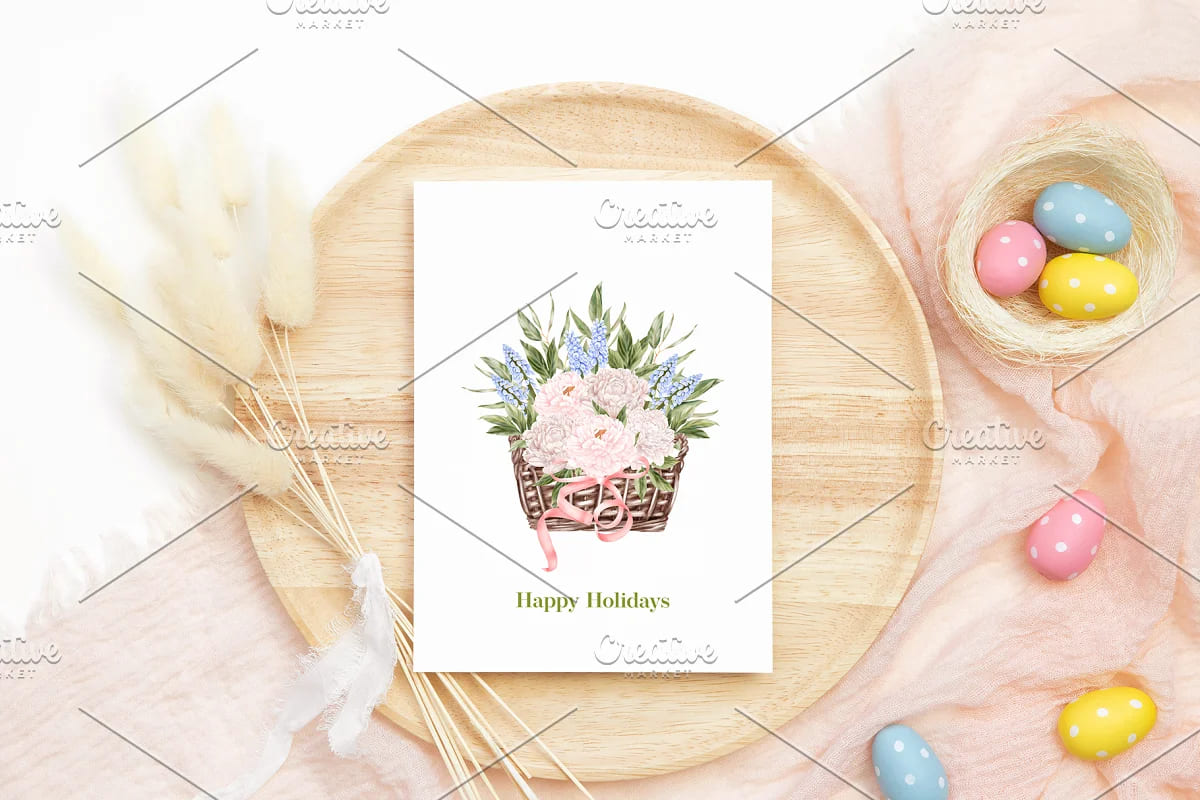 easter bunny floers clipart peony good for greeting easter cards.
