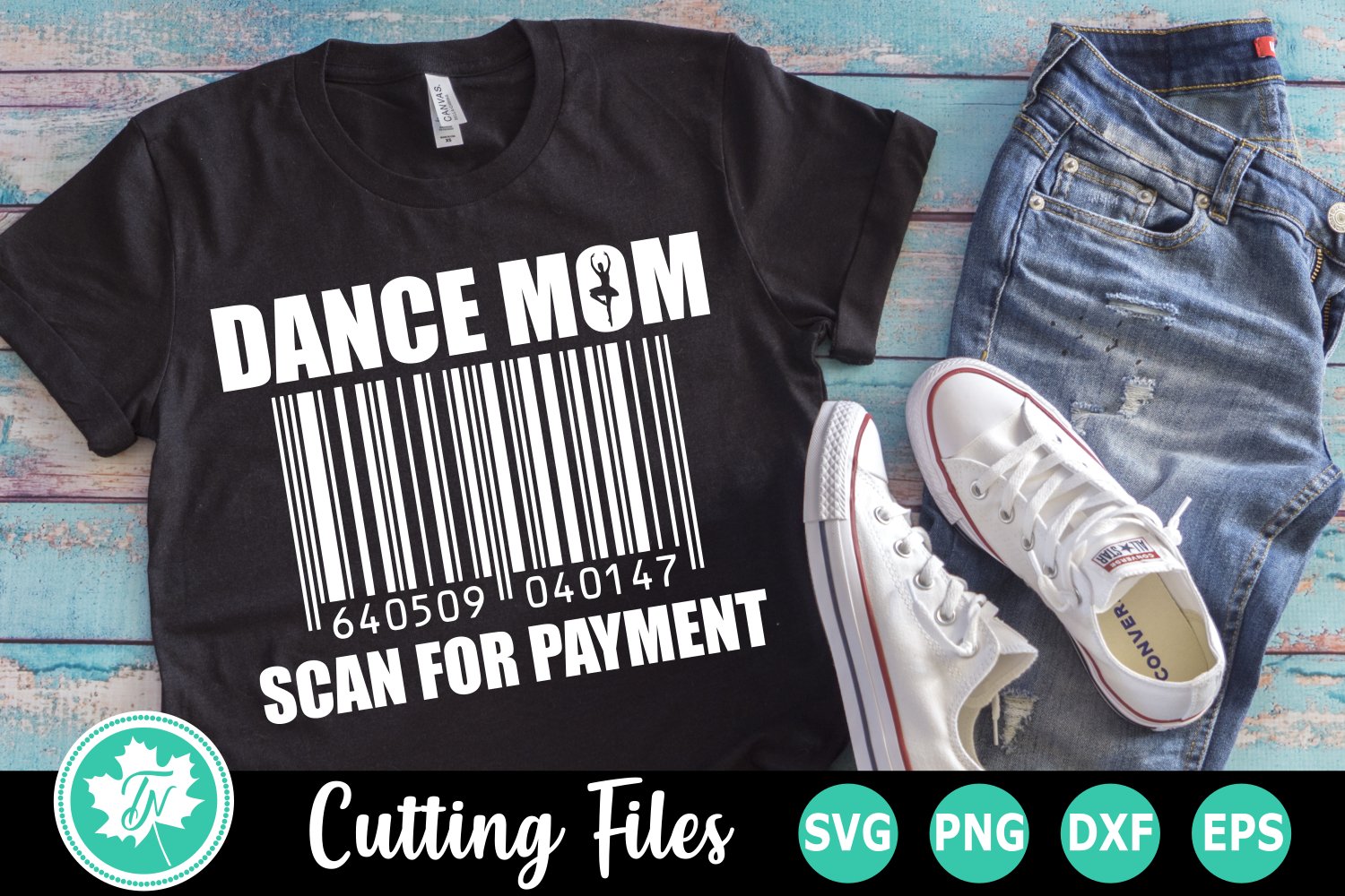Mom is a dancer with a barcode.