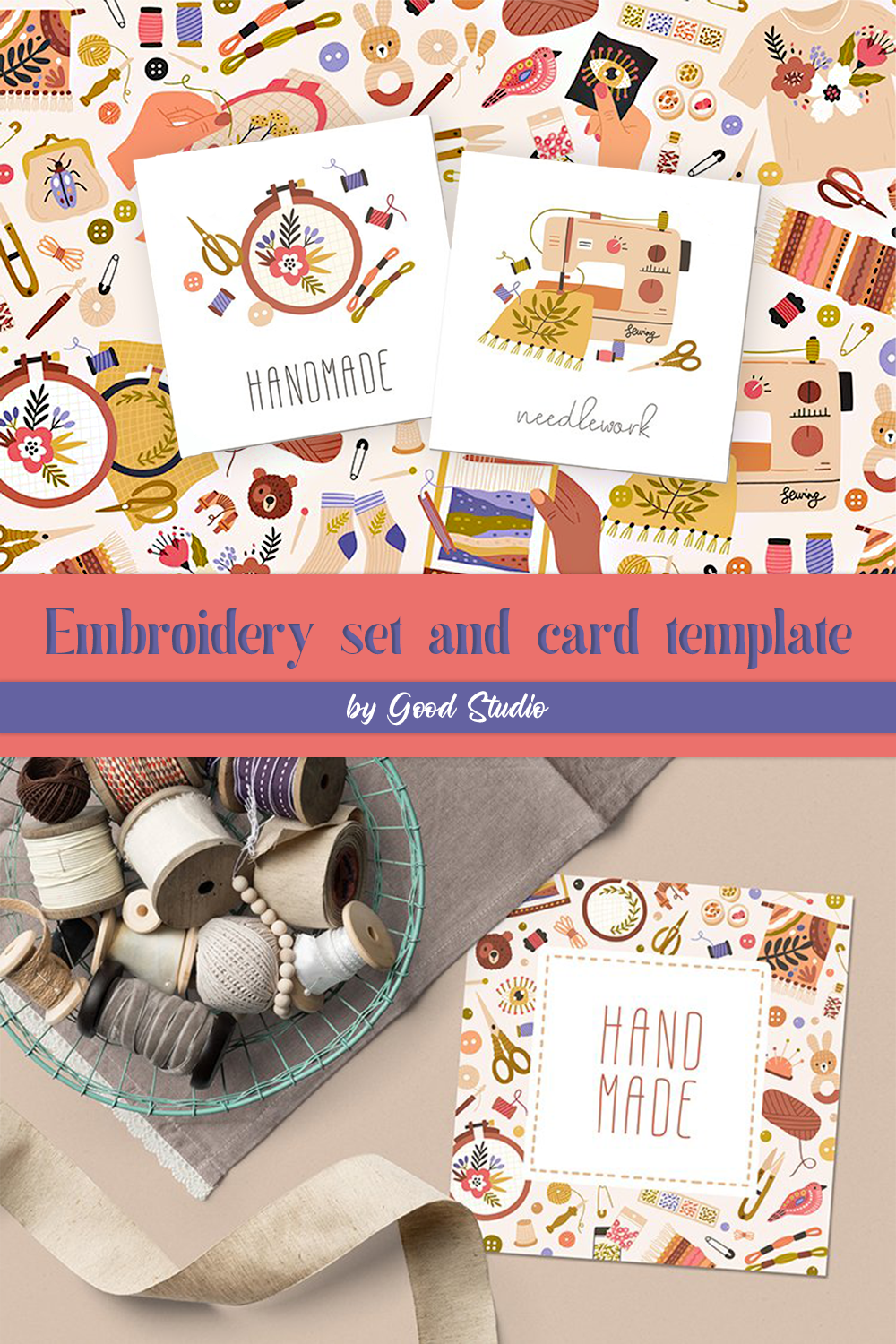 Embroidery set and card template of pinterest.
