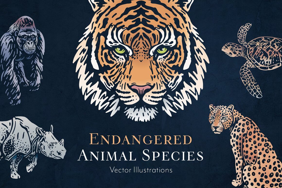 Endangered animals cover with image of tiger.