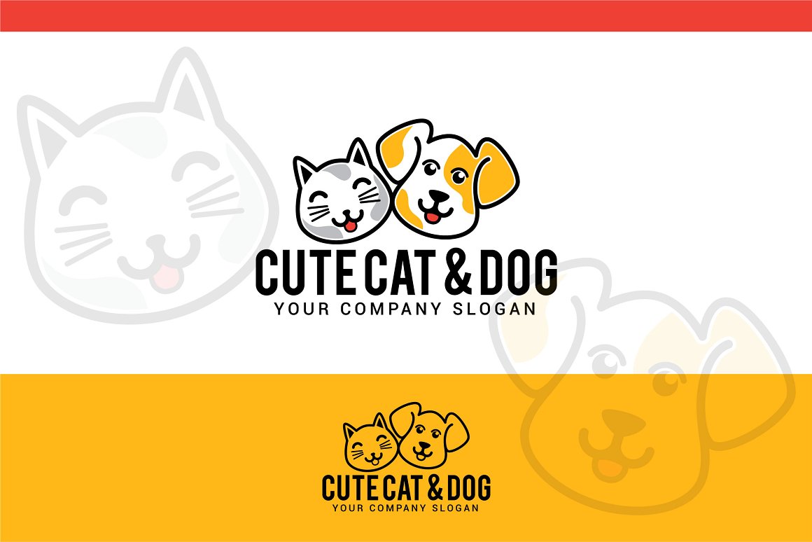 Cat and dog logo in yellow style.