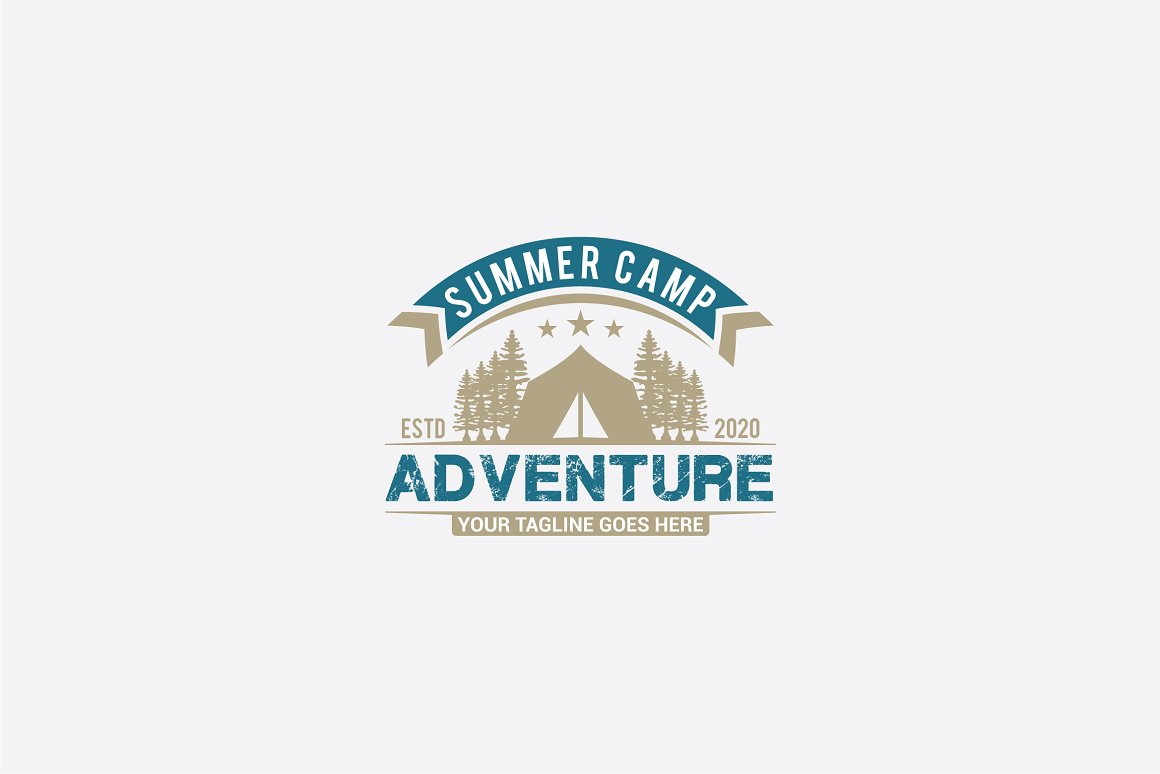 Logo with forest adventure and tent.