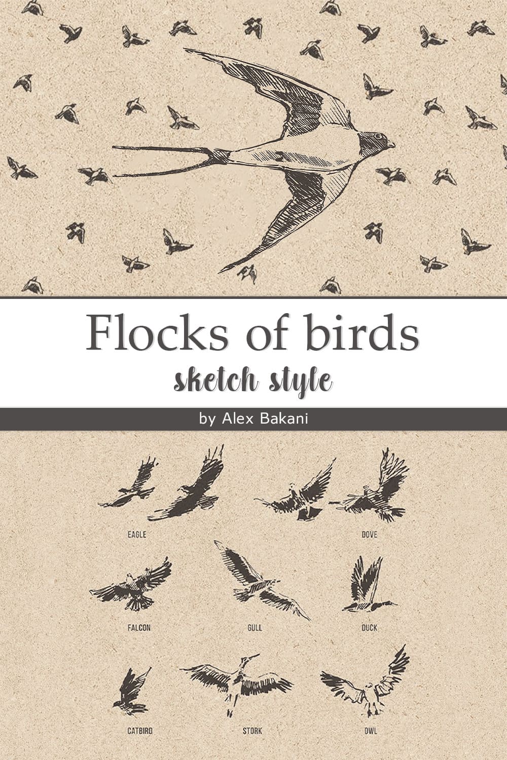 Flocks of Birds, Sketch Style pinterest image.