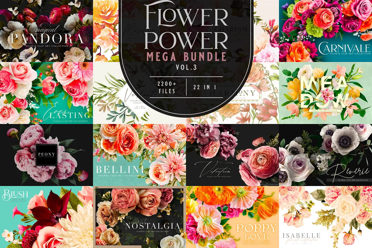 flower power mega bundle vol 3 with variety of flower sets.
