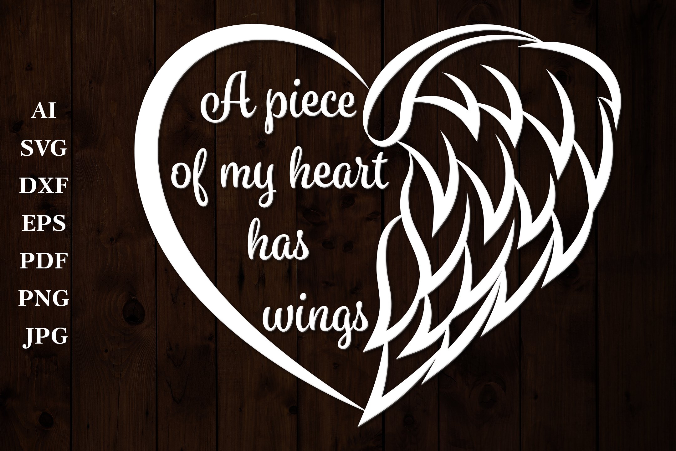 Angel wings are depicted on the heart.