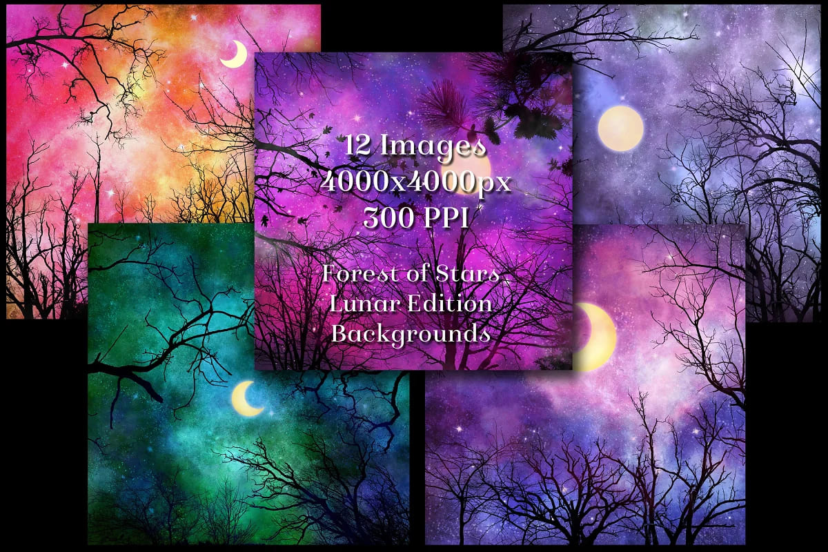 forest of stars lunar backgrounds set.
