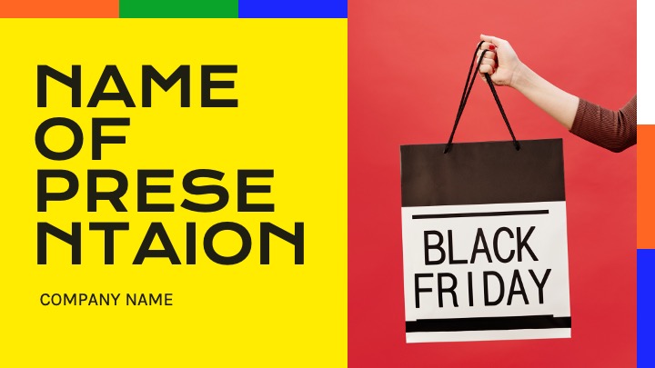 Title slide on colorful background and black friday.