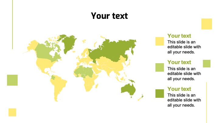 The world map is yellow-green.