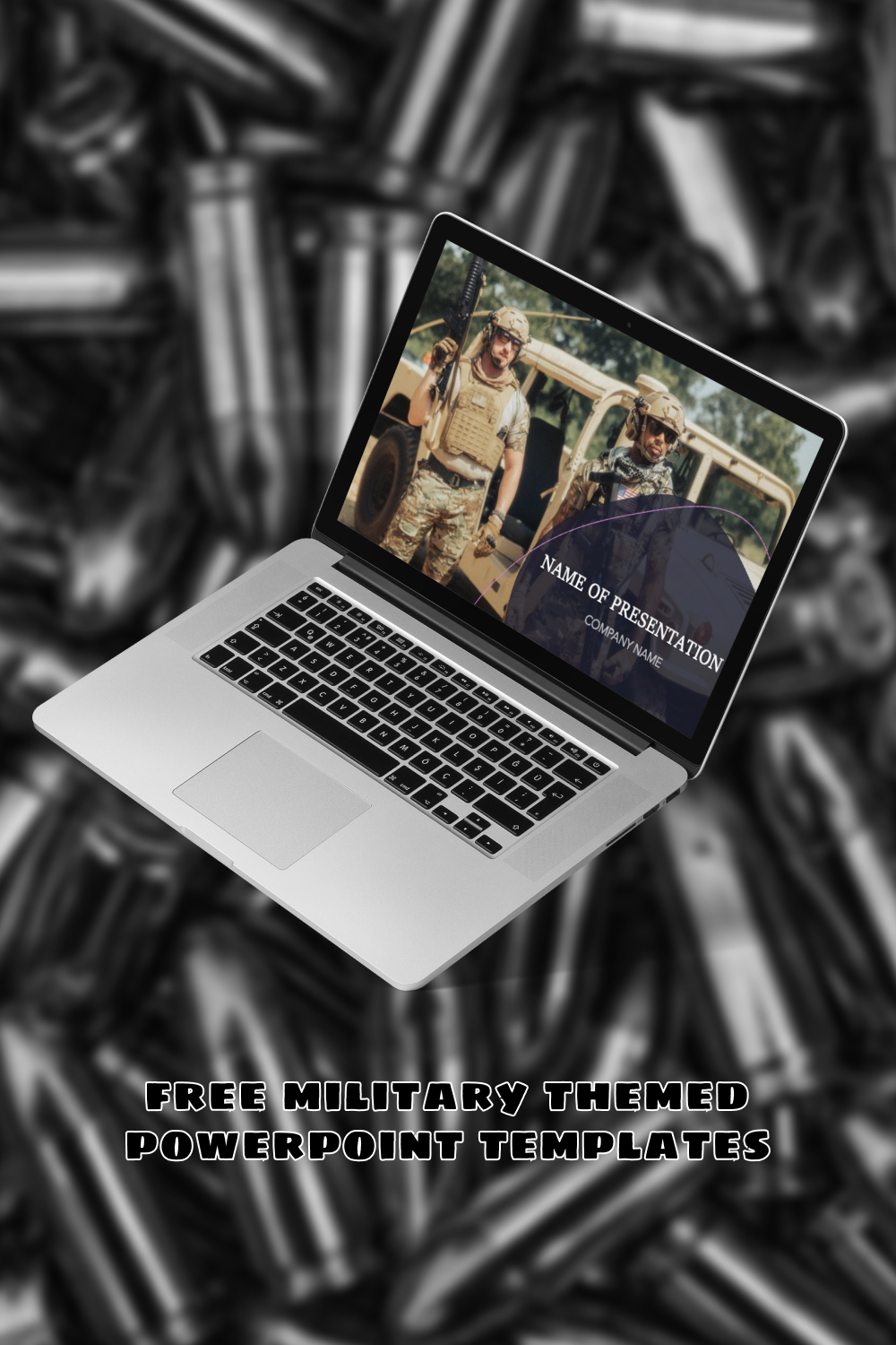 Military themed powerpoint templates on screen of laptop.