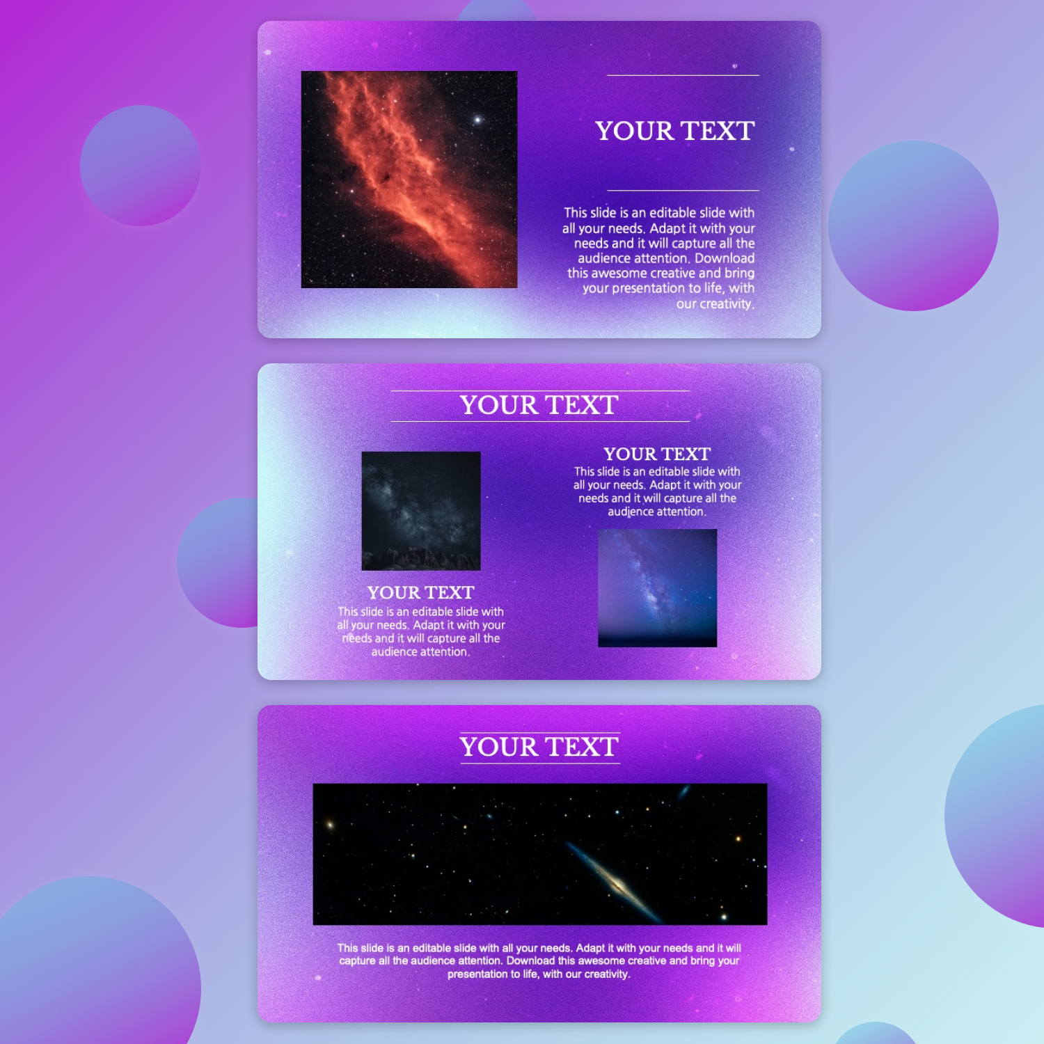 A preview of a page of slides with various space pictures.