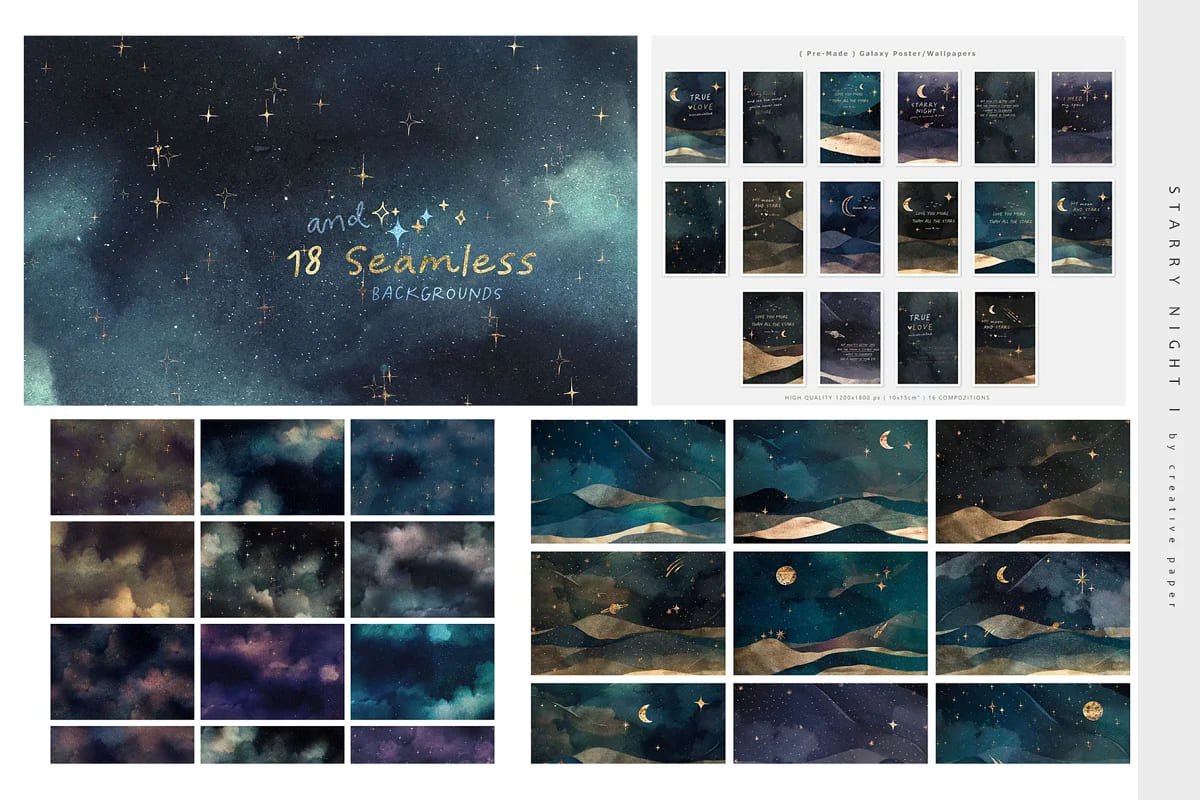 galaxy landscape modern bundle, starry night backgrounds.