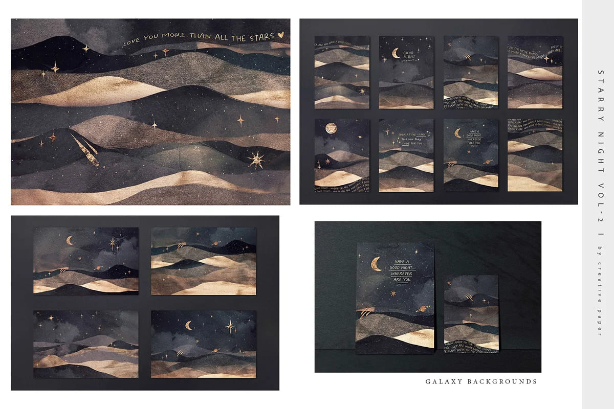galaxy landscape modern bundle, starry night vol 2 galaxy backgrounds.