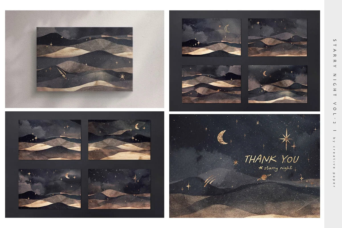 galaxy landscape modern bundle, starry night vol 2 designs.