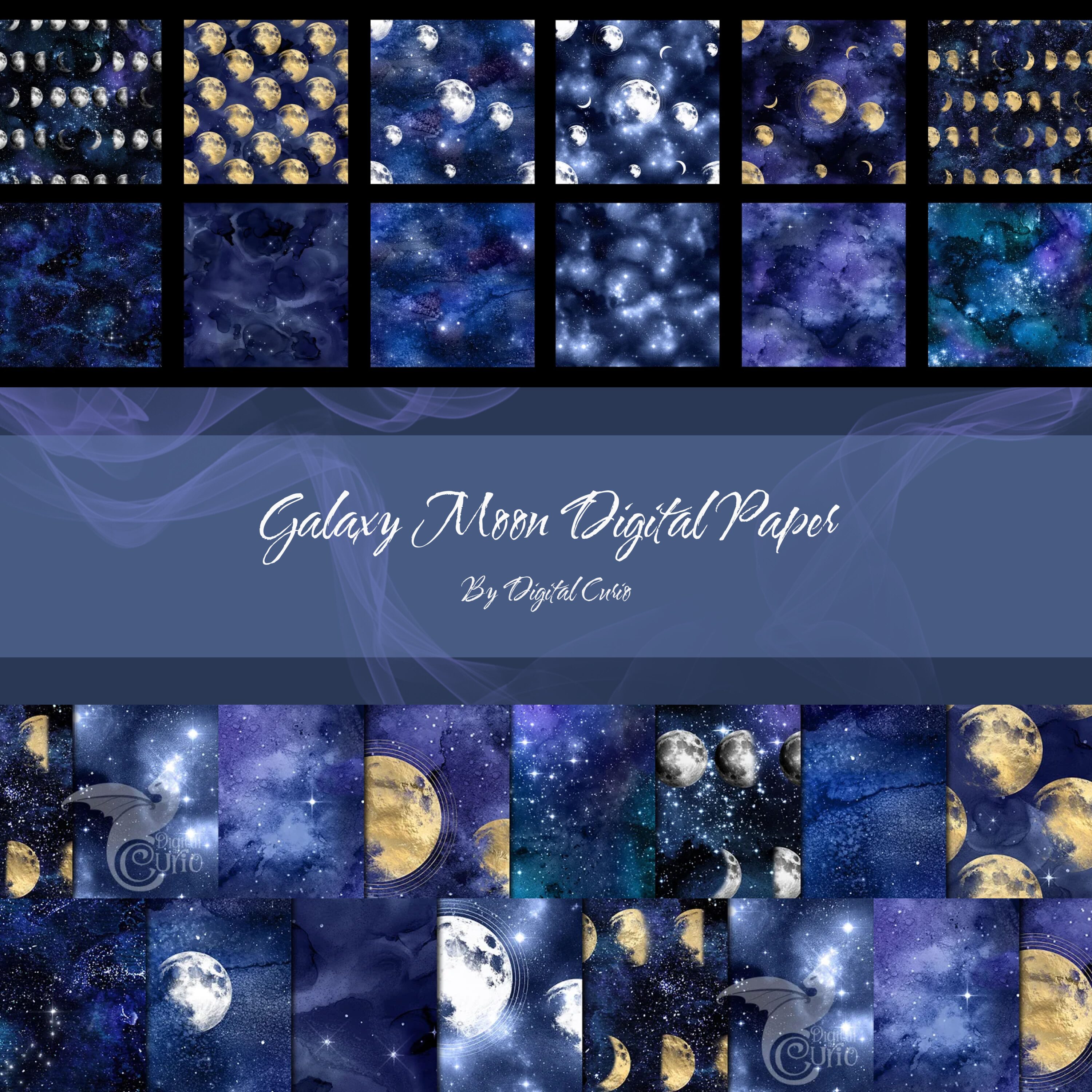 galaxy moon digital paper.