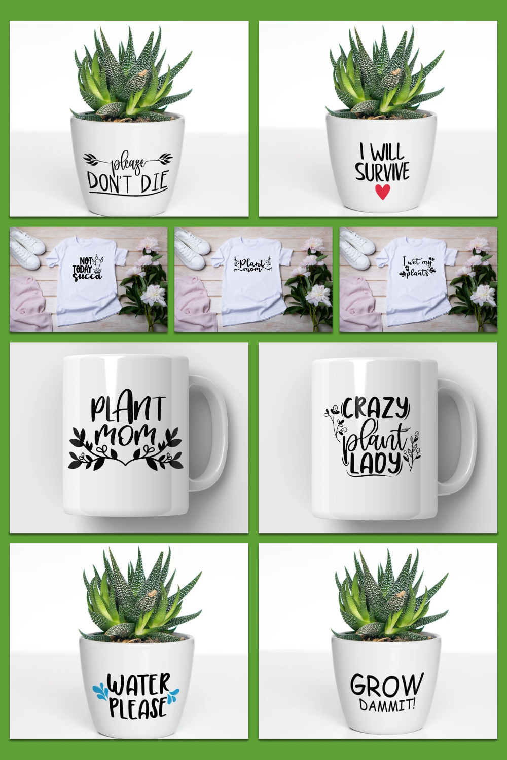 Various prints on cups and clothes.
