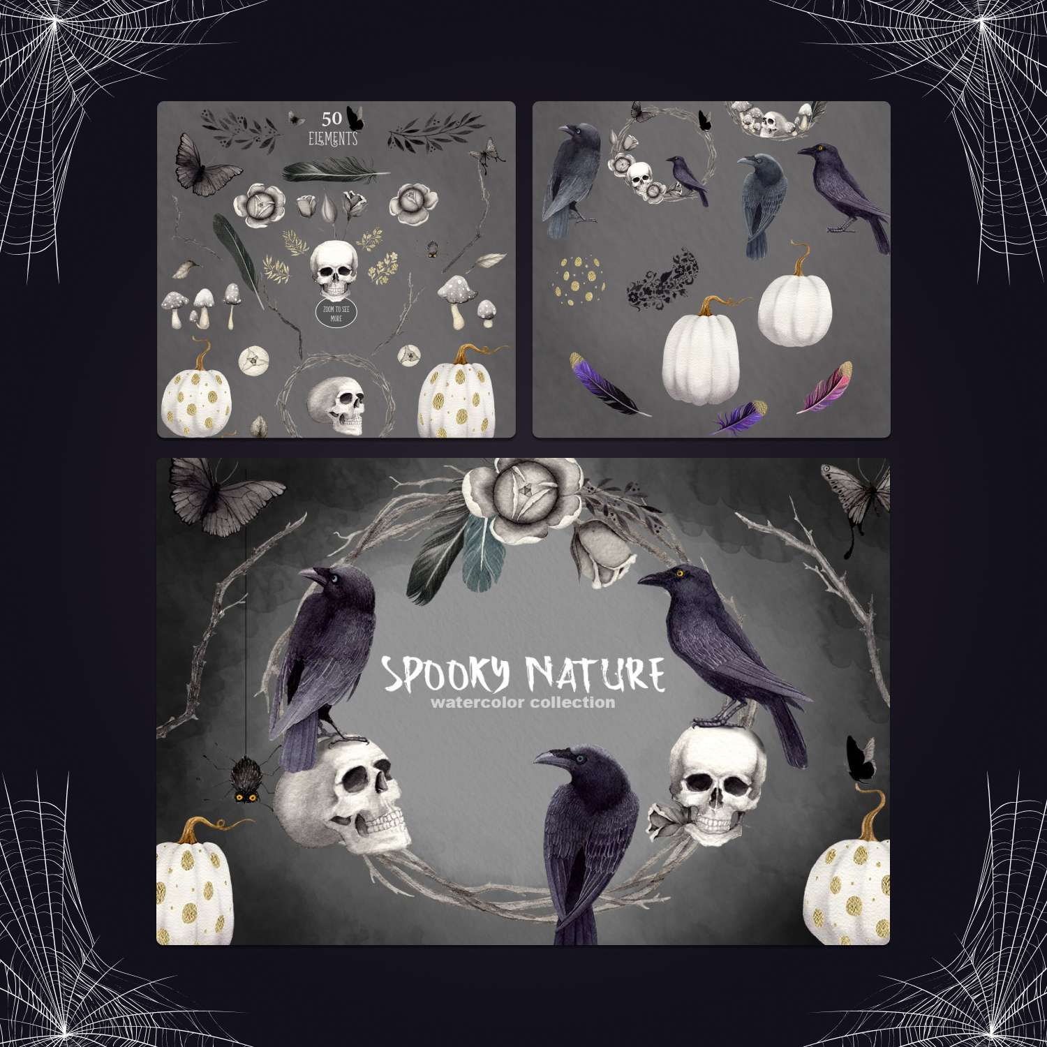 Halloween clipart set spooky nature prints preview.