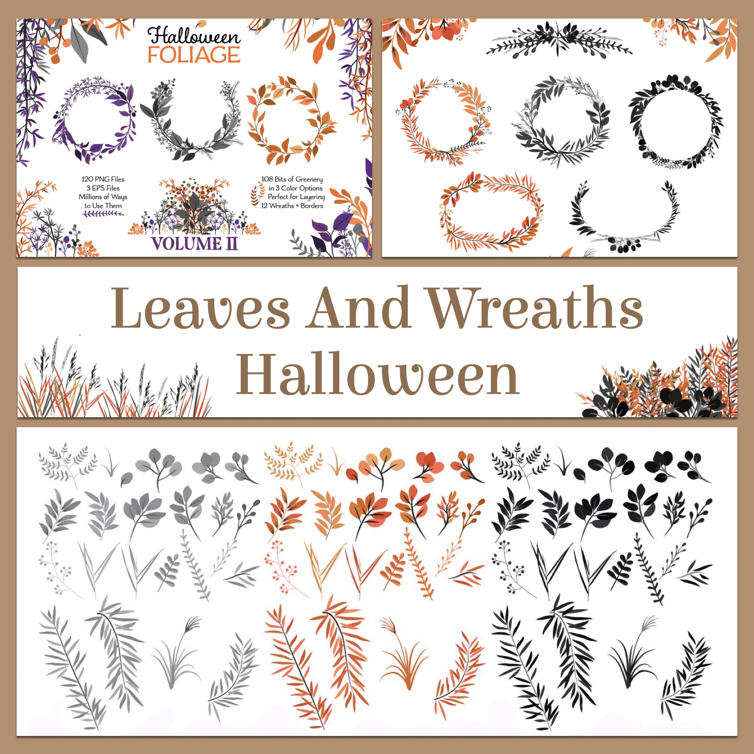 Рalloween leaves and wreaths prints preview.