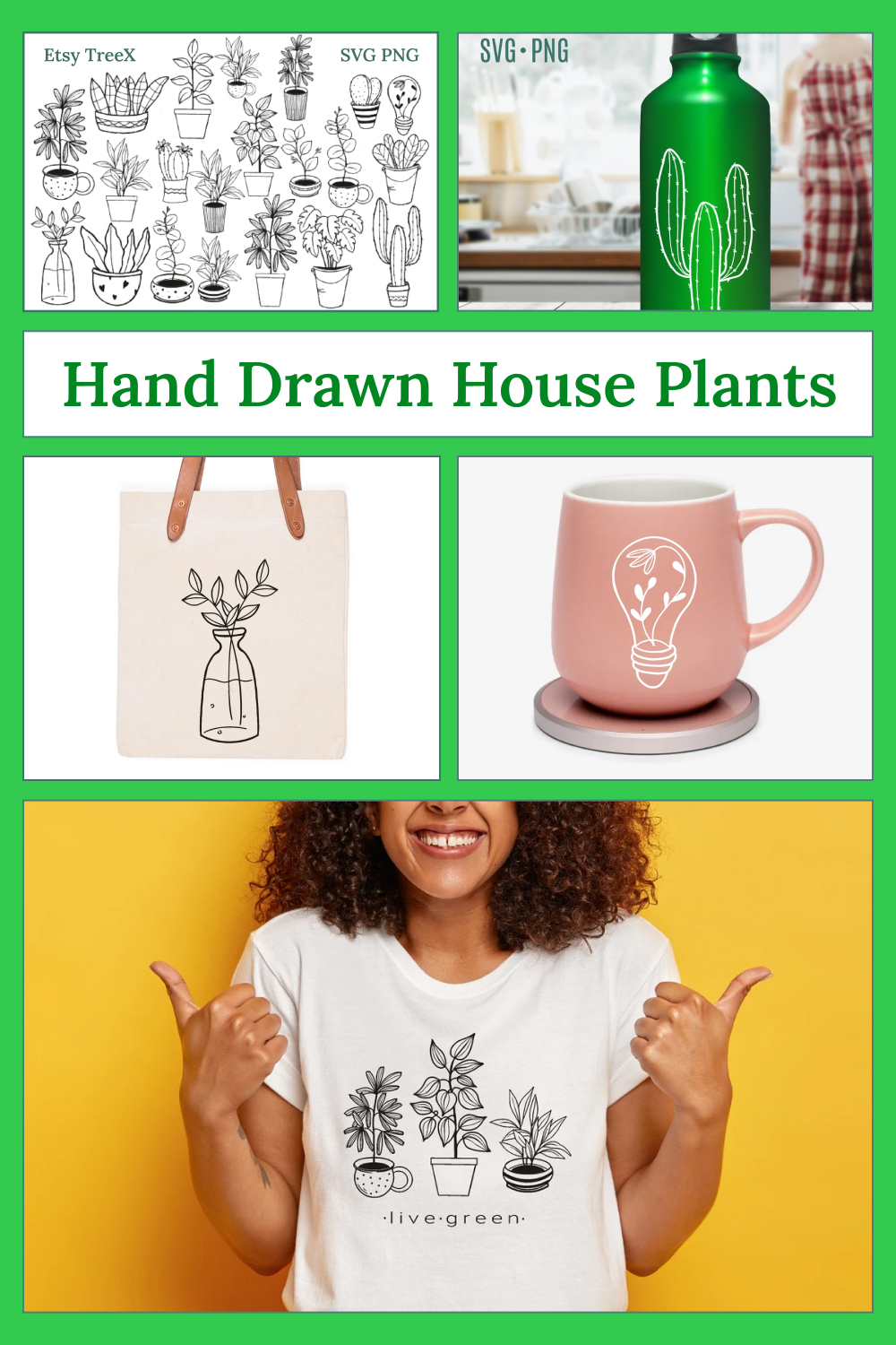 Hand drawn house plants bundle of pinterest.