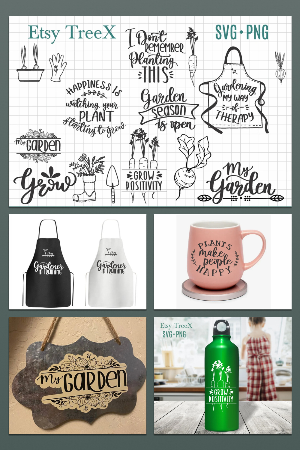 Images of prints on aprons, cups, plates, etc.