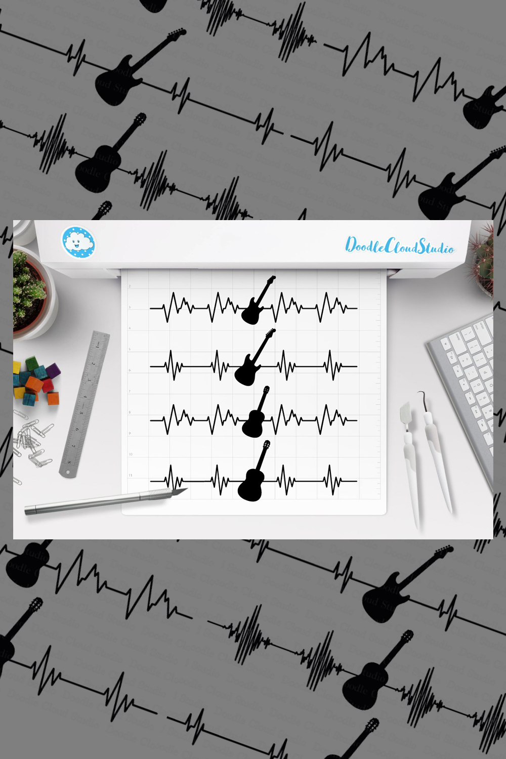 Image of heart rhythm with guitar.