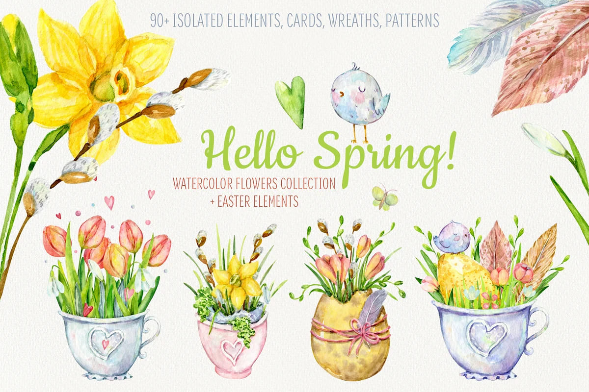 Hello Spring! Watercolor Set facebook image.