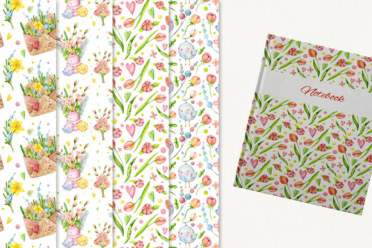hello spring watercolor set for printing design.