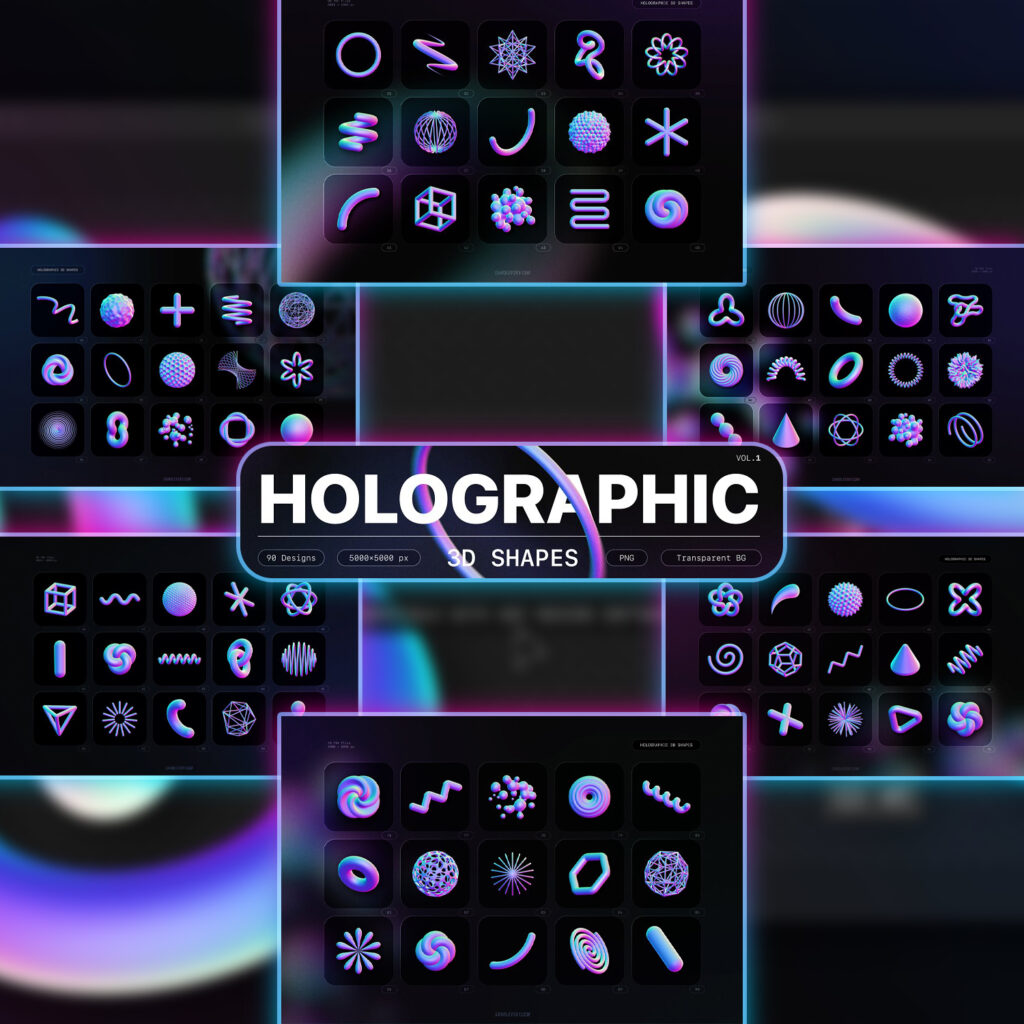 Holographic 3D Shapes Collection – MasterBundles