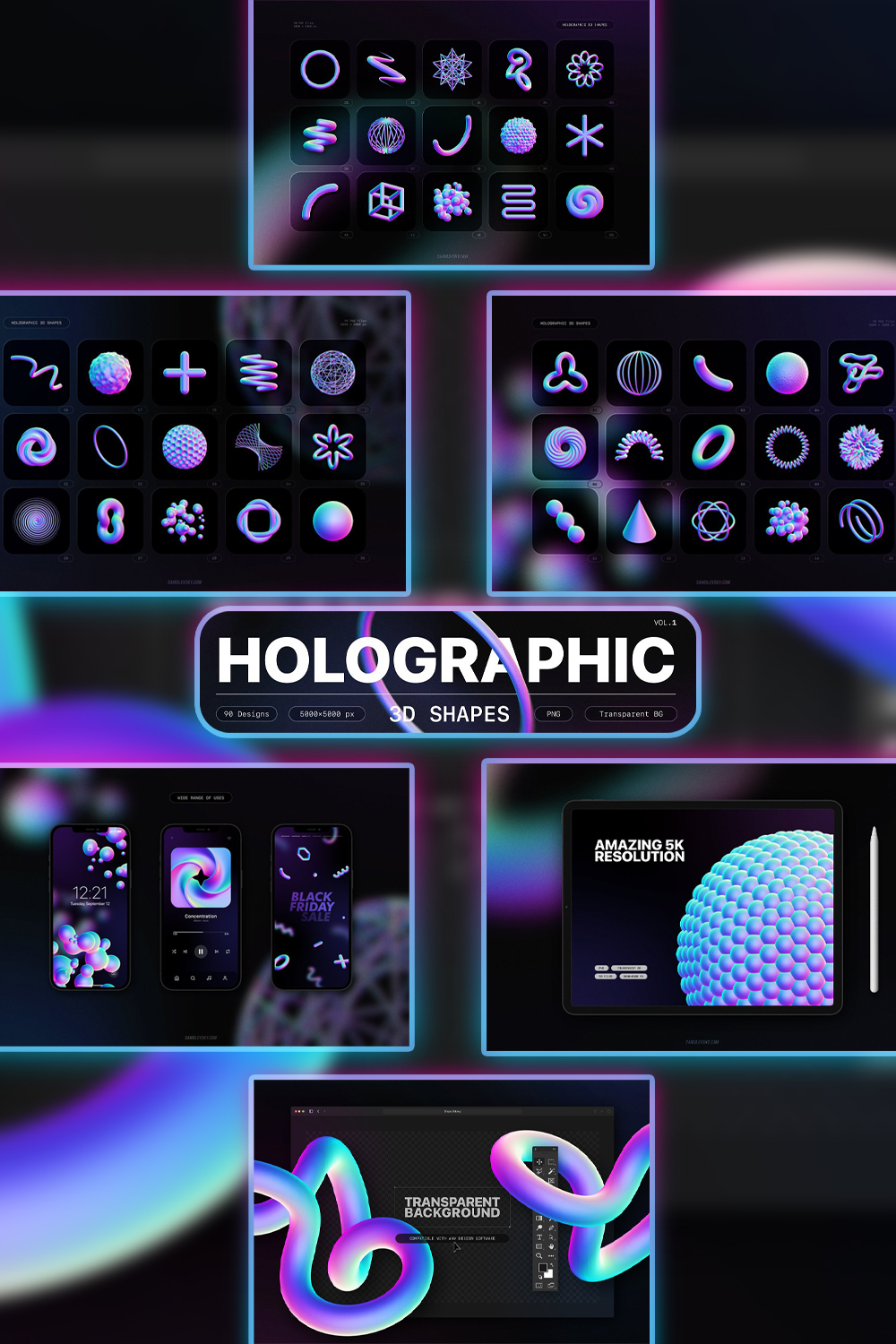 Holographic 3d shapes collection of pinterest.