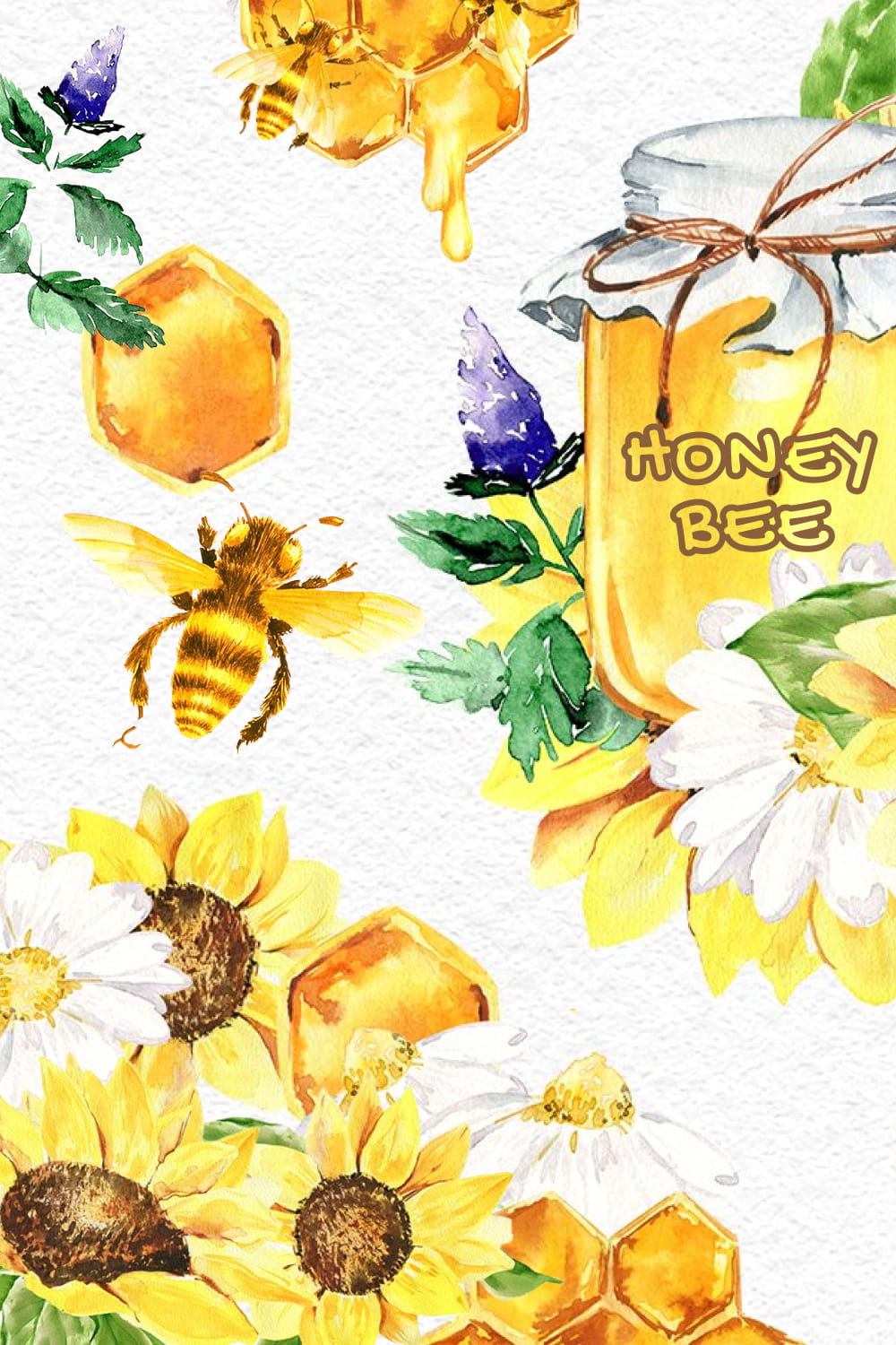 Honey Bee Watercolor - Pinterest Image Preview.