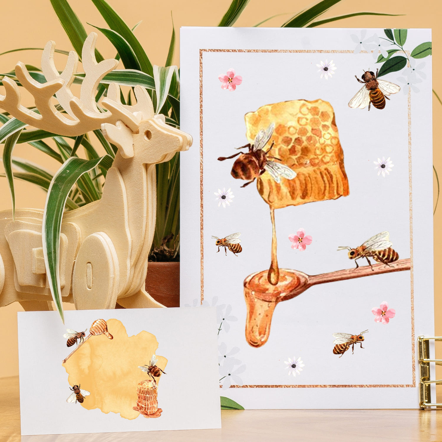 Honey Bees Watercolor - Bees With A Honey On The Postcard.