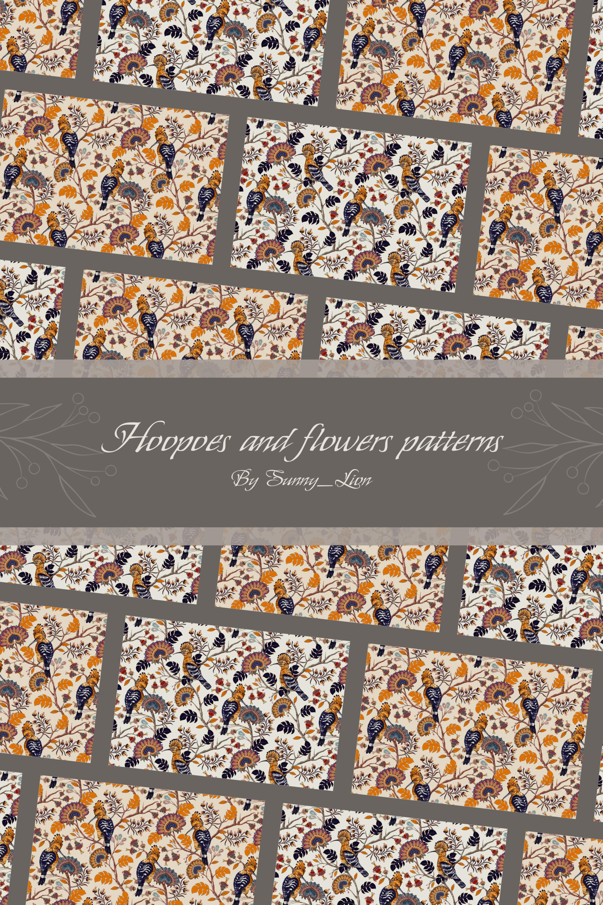 Hoopoes and Flowers Patterns pinterest image.