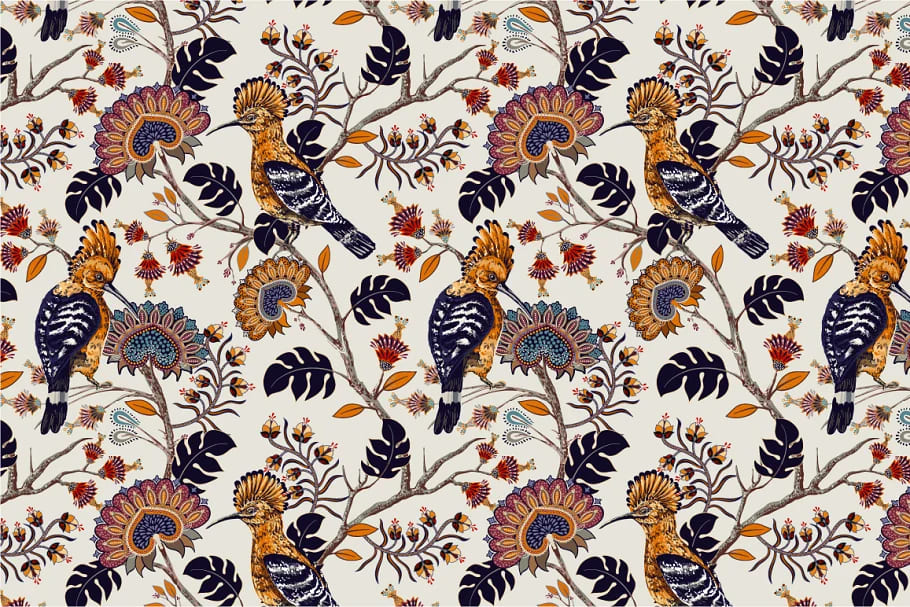 hoopoes and flowers patterns for print.