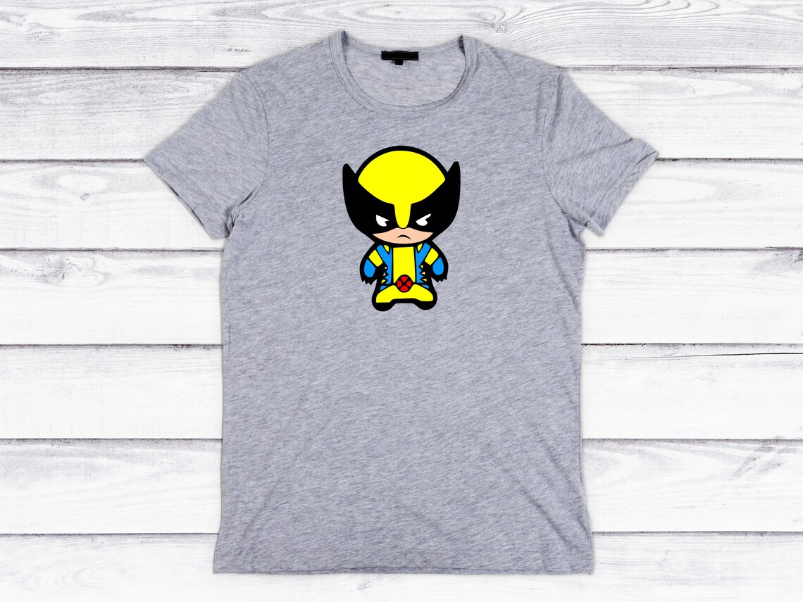 Gray t-shirt with a wolverine.
