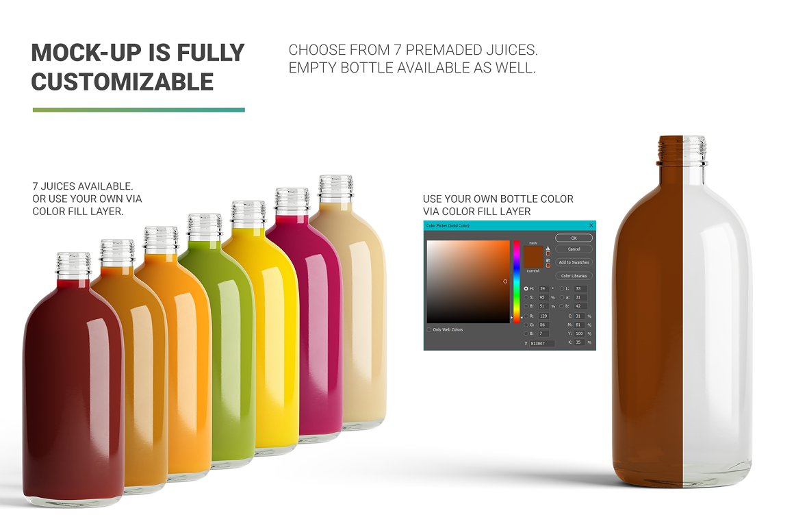 A number of colored bottles with the option of modification.