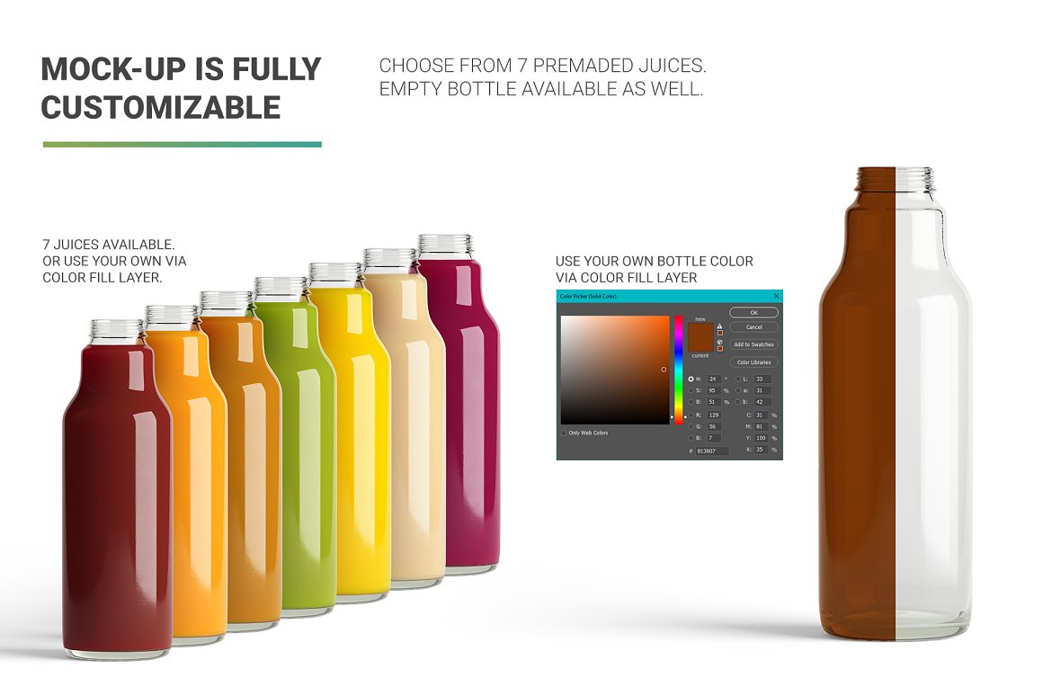 A number of colored bottles with the option of modification.