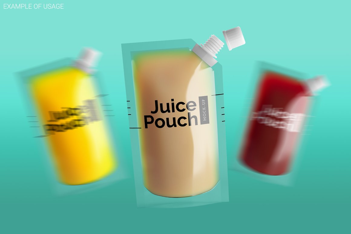 Yellow, sand, and red plastic packaging for juice.