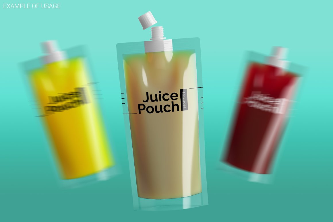 Yellow, sand, and red plastic packaging for juice.