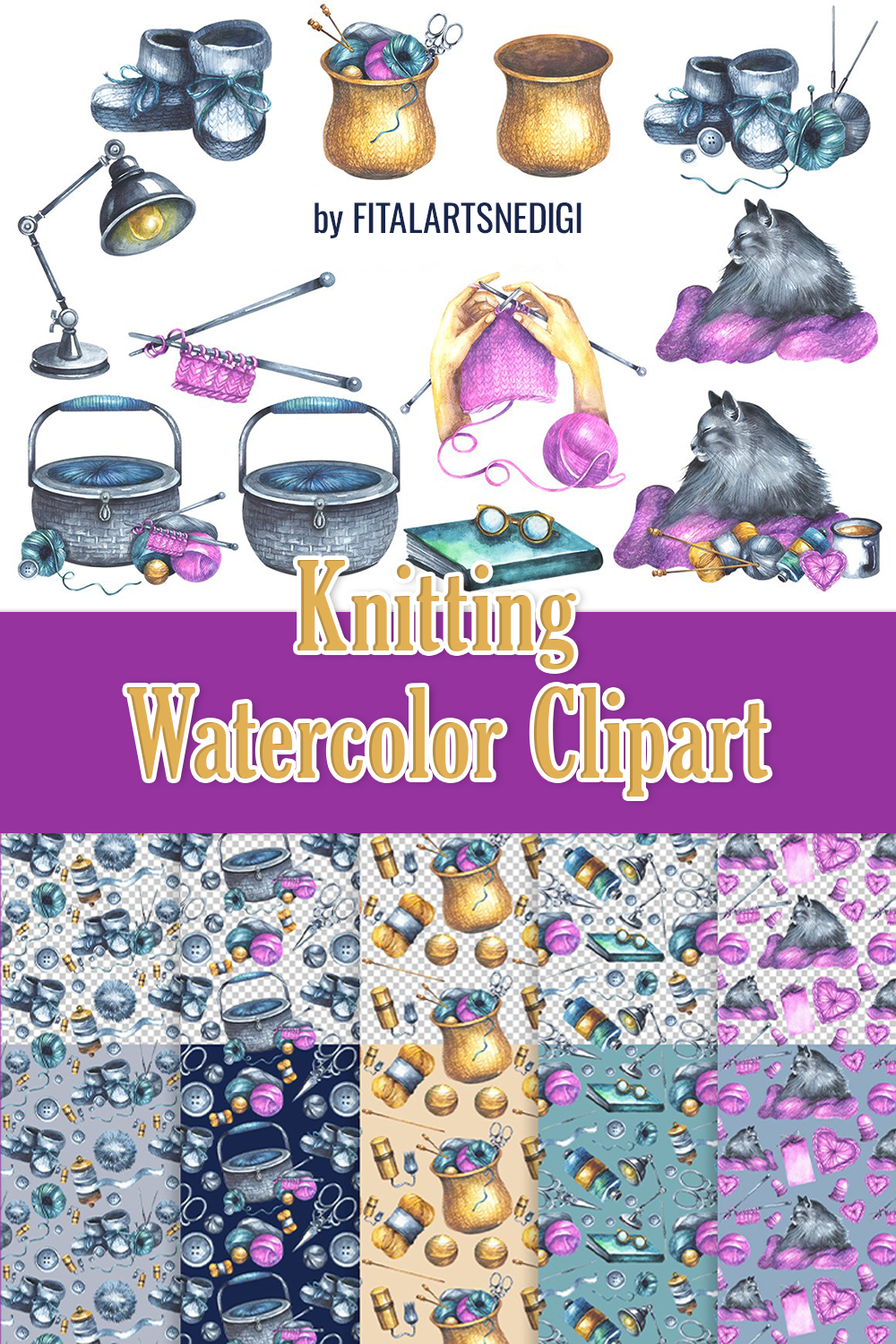 Knitting watercolor clipart of pinterest.