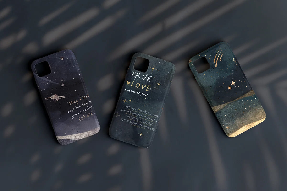 landscape seamless galaxy textures, phone cases mockup.