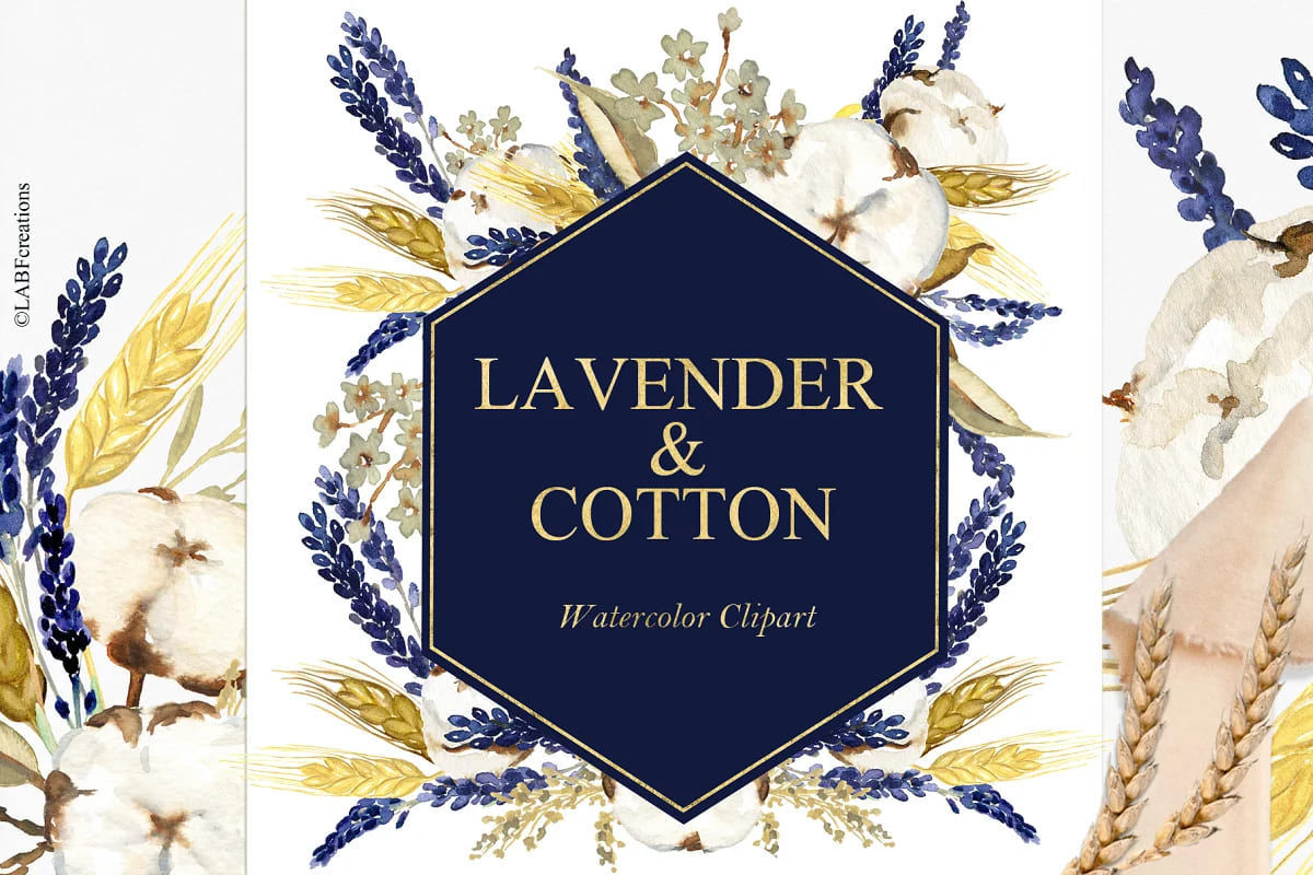 Lavender & Cotton Watercolor Clipart facebook image.