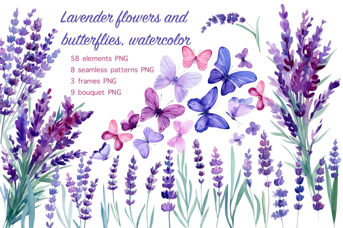 Lavender Flowers And Butterflies facebook image.