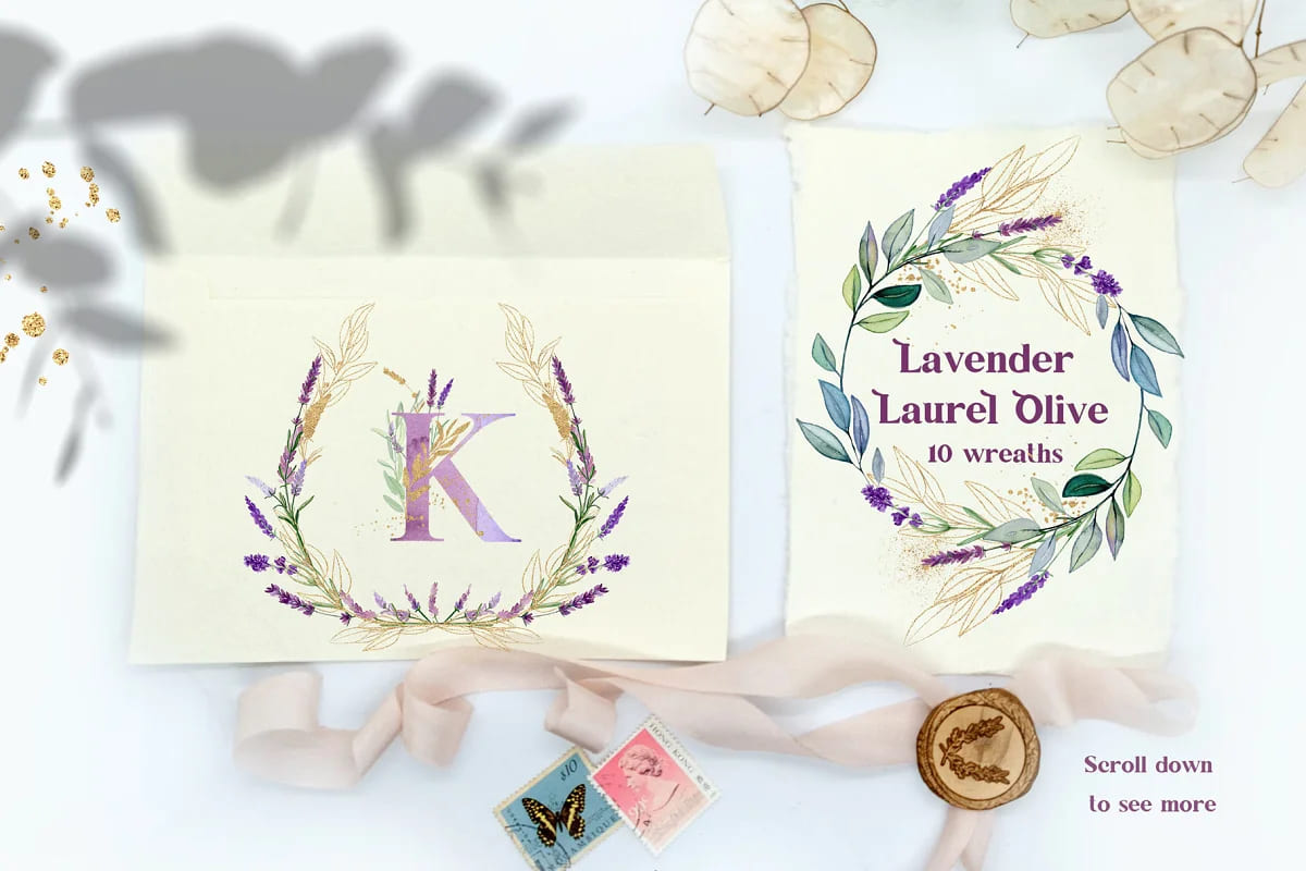 lavender laurel olive flowers, floral wreaths.